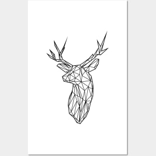 Black Wire Faceted Stag Trophy Head Posters and Art